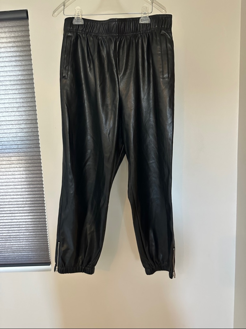Avec Les Filles Black Faux Leather Jogger Pants with Zip Cuffs - Picture 3 of 6